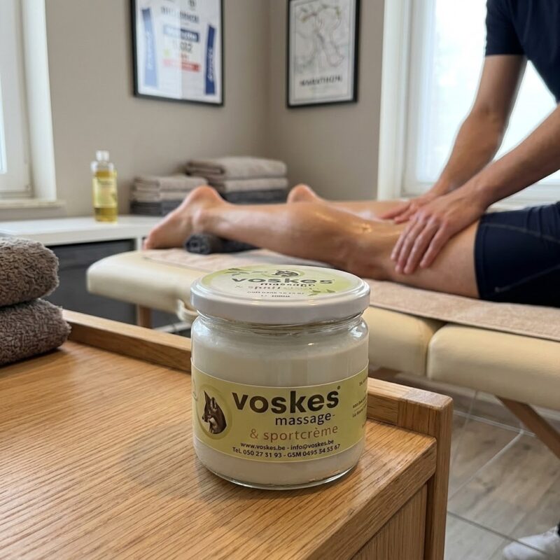 Een sportman wordt gemasseerd met Voskes-crème